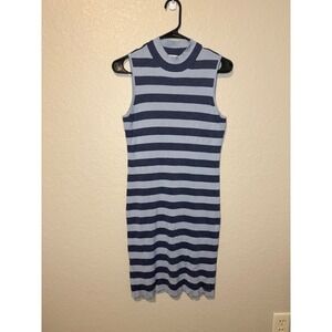 Calvin Klein Jeans Blue Striped Sleeveless Ribbed Knit Bodycon Mini Dress